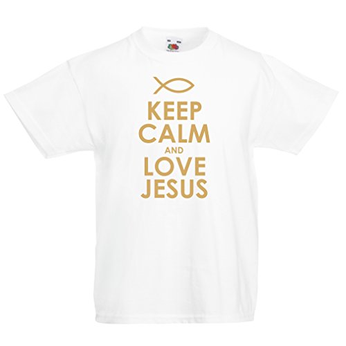Camiseta Niños/Niñas Amo a Jesucristo, Religión Cristiana - Pascua, Resurrección, Natividad, Ideas de Regalo Religioso (14-15 Years Blanco Oro)