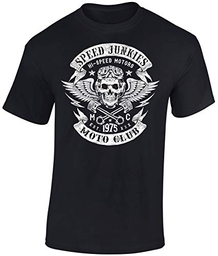 Camiseta: Speed Junkies - Regalo Motero-s - T-Shirt Biker Hombre-s y Mujer-es - Motocicleta - Bike - Chopper - Moto Club - Anarchy - Motociclismo - Club - Calavera Skull - USA (XL)