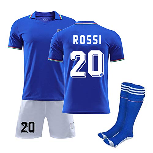 Camisetas Fútbol para Hombre Italy Shirts,Camiseta Rossi 20 Fans para Adultos Y Niños,1982 Retro Home Memorial Football Clothing Suit,Tops Shorts Calcetines 18