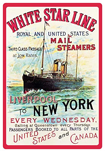 Cartel de Chapa genérica 30 x 20 cm Curvado White Star Line Liverpool New York Barco Cartel