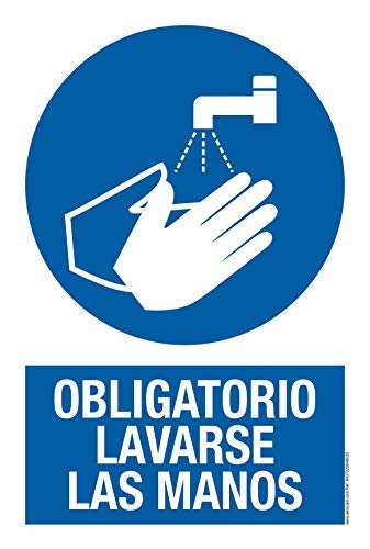 Cartel resistente PVC - OBLIGATORIO LAVARSE LAS MANOS - Señaletica COVID 19 - Señaletica de aviso - ideal para colgar y advertir
