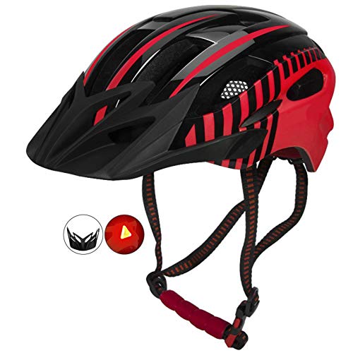 Casco Bicicleta Yuan Ou Casco de Ciclismo Casco de Bicicleta Moldeado Integrado con luz LED con luz Trasera Casco de Seguridad para Bicicleta MTB de Carretera Rojo