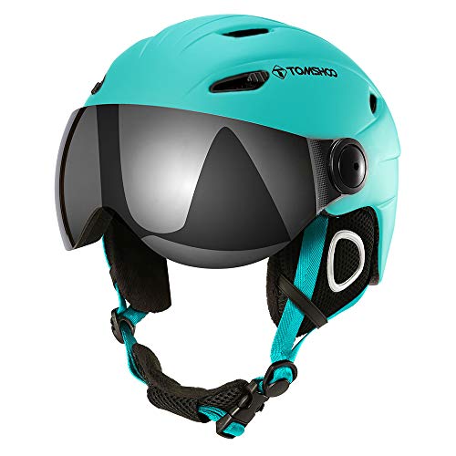 Casco de esquí, Casco de Seguridad Certificado Esquí Profesional Snowboard Casco de Deportes de Nieve Orejera Desmontable Gafas integradas/Sin Gafas (Verde, L)