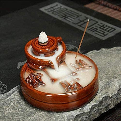 Cfbcc - Inciensor de cerámica china antigua molino de piedra reflujo de incienso para el hogar, decoración auspiciosa, aromaterapia incensario + 20 conos A (color: B)