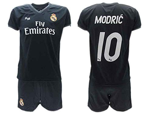 Conjunto 2ª Equipación Fútbol Luka Modric 10 Real Madrid C.F. Negra Away Temporada 2018-2019 Replica Oficial con Licencia - Caja de Regalo Camisa + Pantalón Corto (10 AÑOS)