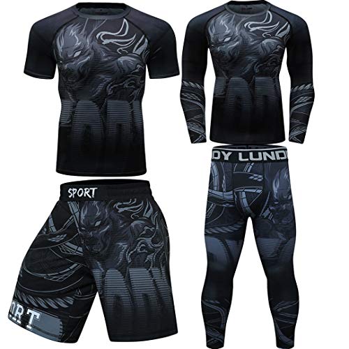 Conjunto de Boxeo Jersey + Pantalones Kickboxing Apretada Camiseta del Deporte Pantalones Muay Thai MMA Juego de Gimnasia de compresión Hombres 11 XXL