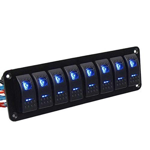 CT-CARID 8 Gang Switch Panel ON-OFF Impermeable Marina Barco 12V Interruptor basculante Panel con luz LED azul para coche Marina RV Camión Camper Vehículos