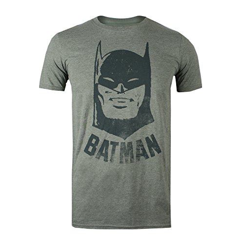 DC Comics Batman Vintage Camiseta, Verde (Heather Military HML), Medium para Hombre
