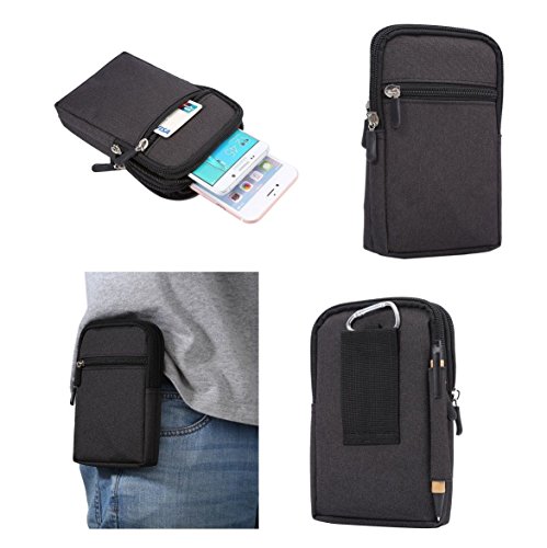 DFV mobile - Universal Multi-Functional Vertical Stripes Pouch Bag Case Zipper Closing Carabiner for KYOCERA Torque G03 Helly Hansen Limited - Black (17 x 10.5 cm)