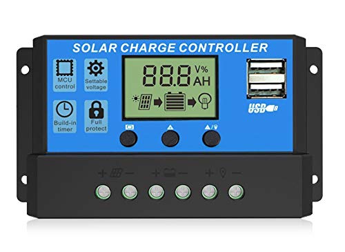 EEEKit 20A Cargador Solar Controlador Panel Solar Batería Regulador Inteligente con Puerto USB Pantalla 12V / 24V