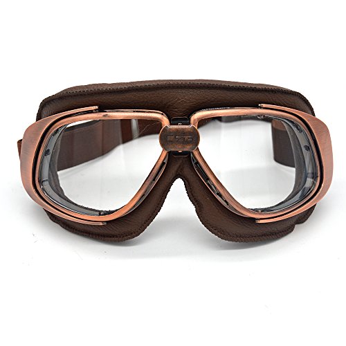 evomosa Vintage Retro aviador piloto estilo gafas para motocicleta Cruiser Casco Gafas Gafas (marrón + cobre, transparente)