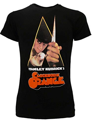 Fashion UK Camiseta original naranja mecánica locandina Stanley Kubrick Clockwork Orange negra con etiqueta y etiqueta de originalidad camiseta Negro XS