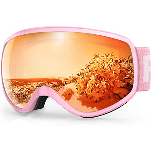 findway Gafas Esqui Niños 3~8 Años Mascara Esqui Niño Gafas de Esqui Niña Niño,Ajustable Anti-Niebla Protección UV Compatible con Casco para Esquiar Deportes Invierno (Lente Naranja2(VLT 55.76%))