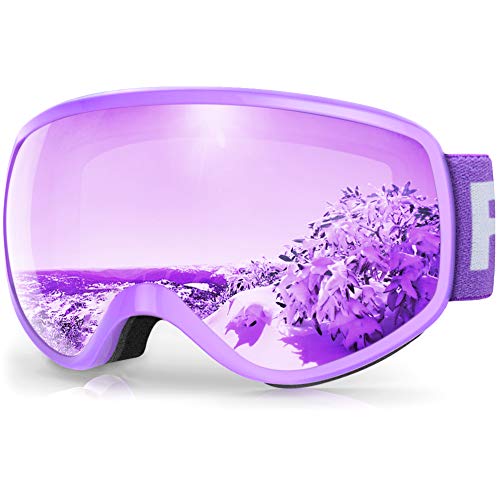 findway Gafas Esqui Niños 3~8 Años Mascara Esqui Niño Gafas de Esqui Niña Niño,Ajustable Anti-Niebla Protección UV Compatible con Casco para Esquiar Invierno (Lente Lavanda/Argentado(VLT 28%))