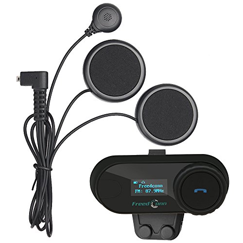 FreedConn Moto Motociclista Casco Bluetooth TCOM-SC Intercom Interfono Inalambrico Intercomunicador Equitación Esquí (Pantalla LCD/Manos Libres/Radio FM/Mp3/GPS/800M/Impermeable/1 Pieza Cable Suave)