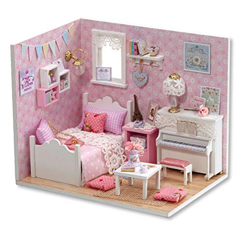 Hilitand Casas de muñecas en Miniatura Casa de muñecas en Miniatura Juguetes de Madera para niños Regalo de cumpleaños para niños y Campus Gran opción para la decoración del hogar(Pink)