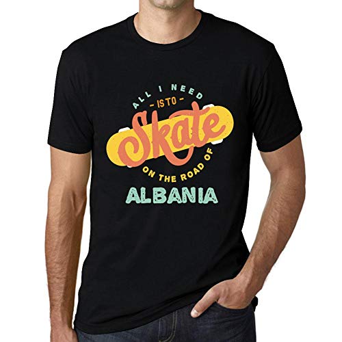 Hombre Camiseta Vintage T-Shirt Gráfico On The Road of Albania Negro Profundo