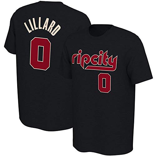 HS-XP Camiseta para Correr para Hombres, NBA Portland Trail Blazers # 0 Damian Lillard Basketball T-Shirt, Camisa De Manga Corta Ligera Transpirable Chaleco Deportivo,Negro,S(165~165cm)