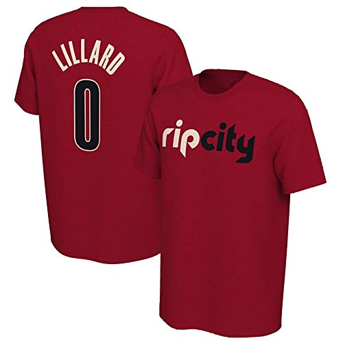 HS-XP Camiseta para Correr para Hombres, NBA Portland Trail Blazers # 0 Damian Lillard Basketball T-Shirt, Camisa De Manga Corta Ligera Transpirable Chaleco Deportivo,Rojo,L(170~175cm)