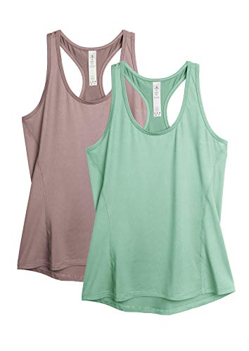 icyzone - Camiseta deportiva de tirantes para mujer (2 unidades) Marrón claro/verde. XL