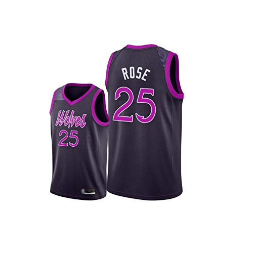 Jersey de Baloncesto Derrick Rose # 25 Minnesota Timber Wolves Fan Jersey,Camiseta sin Mangas de Secado rápido para fanáticos de los Deportes al Aire Libre Limpieza repetible-Purple-M(175~180CM)