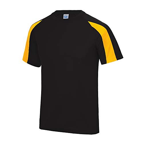 Just Cool - Camiseta Deportiva Transpirable tecnología Neoteric™ de Manga Corta para Hombre - Running/Gym/Deporte/Futbol (Grande (L)) (Negro/Oro)