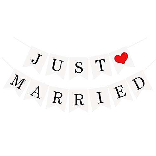 JZK "Just married" banderas boda banderines con cinta, decoración para fiesta de bodas o photo booth para fotografía de bodas