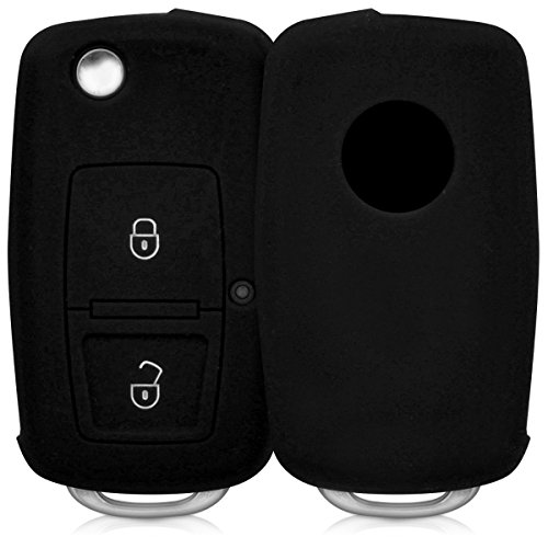 kwmobile Funda de Silicona Compatible con VW Skoda Seat Llave de Coche Plegable de 2 Botones - Carcasa Suave de Silicona - Case Mando de Auto Negro