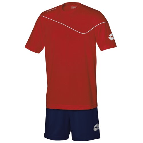 Lotto - Equipacíon/Conjuto Camiseta de Manga Corta-pantalón de Futbol para Hombre (2XSB) (Rojo Llama/Azul Marino)