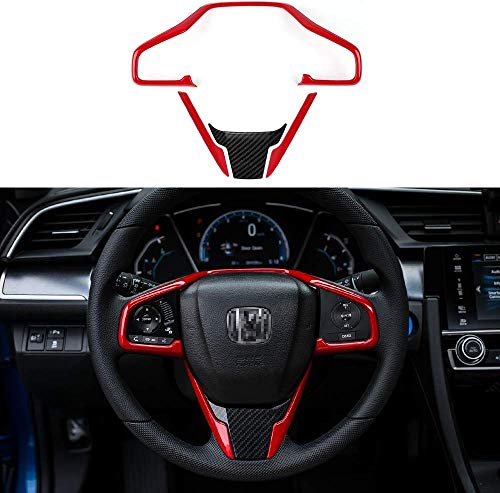 L&U ABS Estilo de Fibra de Carbono de dirección decaration Tapacubos Interior para el Parachoques para 2016-2019 para el 10 Gen Honda Civic,Rojo