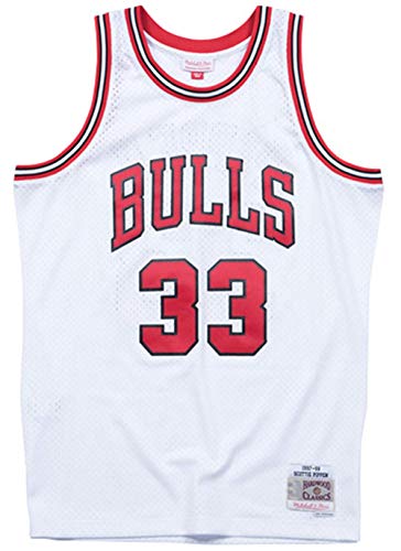LYY Jerseys De Baloncesto para Hombre, Chicago Bulls # 33 Scottie Pippen - NBA Classic Comfort Quick-Secking Secado Sin Mangas Sin Mangas Tops Camiseta Uniformes,Blanco,M(170~175CM)