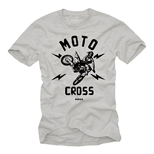 MAKAYA Ropa Motocross - Camiseta Moto Hombre con Casco GP - Accesorios Gris XXXXL