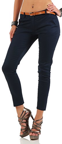 Malito Pantalones-Capri con Cinturón por imitación Chino-Pantalones 5388 Mujer (XL, Azul Oscuro)