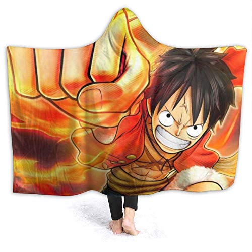Manta con Capucha Anime One Piece Monkey D Luffy Throw Blankets Sherpa Fleece Wearable Cuddle Warm Soft Hooded Blanket para Adultos Hombres Mujeres 80x60 I