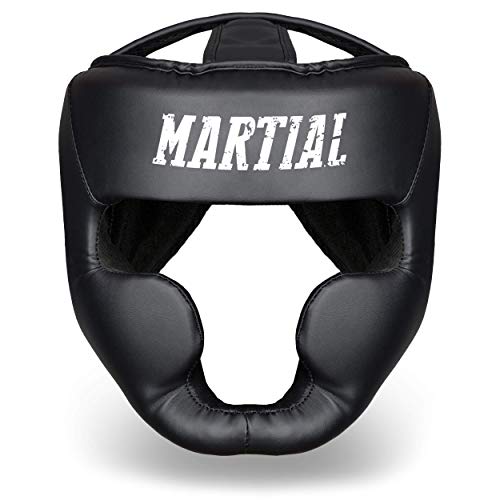 Martial Casco de Boxeo con Increíble Protección de Impactos – Protector de Cabeza Boxeo Completo – Visión Ideal y Mínima Sudoración – Artes Marciales, MMA, Kick Boxing, Sparring – Incluye Bolsa