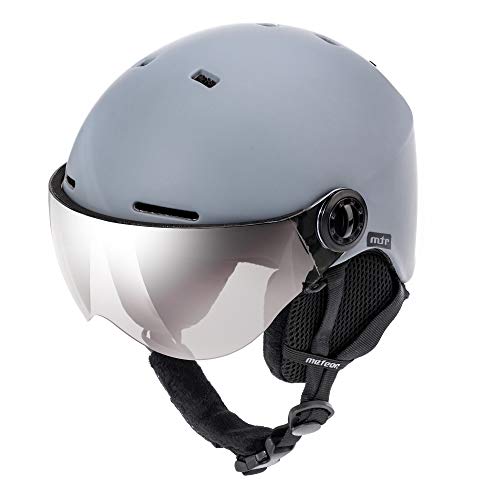 meteor Casco de Esquí y Snowboard con Gafas para Niños Niñas - Helmet para Jóvenes y Adultos - Casco de Seguridad Deportes de Invierno (S (53-55cm), Gris)