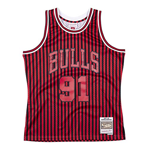 Mitchell & Ness NBA Striped Swingman Chicago Bulls Rodman - Camiseta de manga corta rojo M