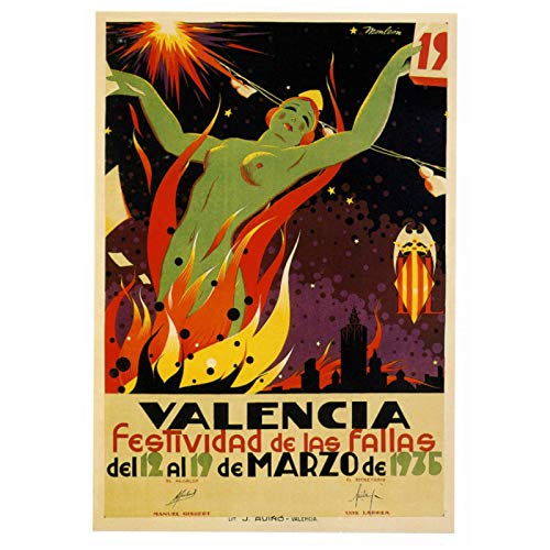 Mural Cartel publicitario vintage Festival de fallas, Valencia Pinturas clásicas en lienzo Carteles vintage Decoración para el hogar Regalo-20X28 Sin marco
