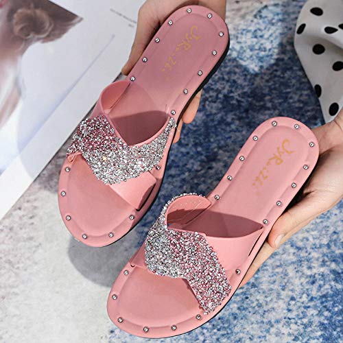N / A Zapatillas de Moda para Mujer, Sandalias con Personalidad en Verano, Zapatos de Playa Planos Antideslizantes-Red_36