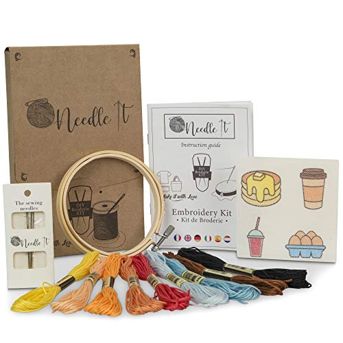 Needle It – Kit Bordado: Punto de cruz para principiantes – Diseños impresos para bordar - camiseta, tote - bag, bolso de mano - para bordar por ti mismo (Brunch)