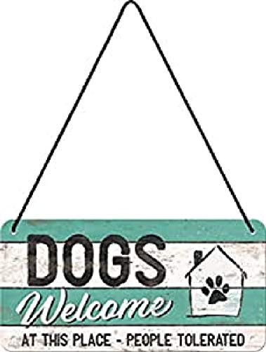 Nostalgic-Art Cartel Colgante Retro Dogs Welcome – Idea de Regalo para los dueños de Perros, metálico, Diseño Vintage para decoración, 10 x 20 cm