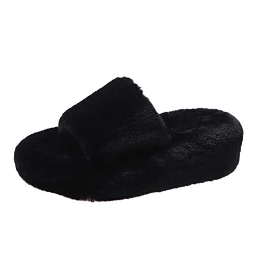 N/W Zapatillas de Suela Dura, Zapatos de Piel de Suela Gruesa, Zapatillas de Mujer Informales capaces en otoño e Invierno-Black_36