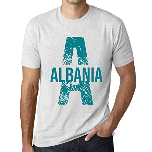 One in the City Hombre Camiseta Vintage T-Shirt Letter A Countries and Cities Albania Blanco Moteado