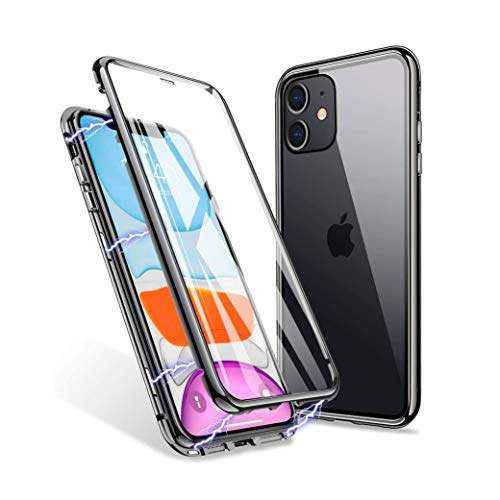 P Pevita Funda Protectora 360º para iPhone 11 - Carcasa Completa con Marco de Aluminio+ Vidrio Templado Delantero y Trasero - Funda Transparente con Adsorción magnética para iPhone 11