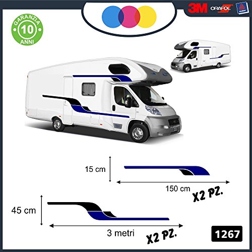 Pegatinas para caravana curvilíneas decorativas para ambos lados, para caravanas, furgonetas y van - código:1267 Blu-Nero