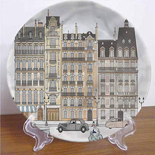 Placa decorativa de cerámica de París de 6 pulgadas, para casas de carretera y edificios de porcelana redonda, accesorio de decoración para cenas, fiestas, bodas