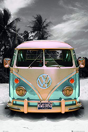 Póster VW Transporter Love/Amor California Camper (61cm x 91,5cm) + 1 Póster con Motivo de Paraiso Playero