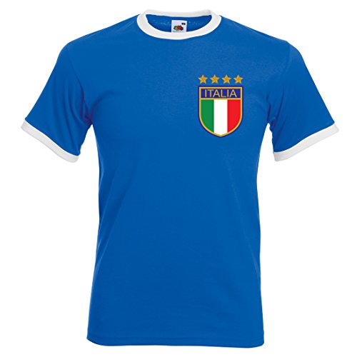Print Me A Shirt Camiseta de fútbol Retro para Hombre Adulto Roberto Baggio Italia, Azul Real/Blanco