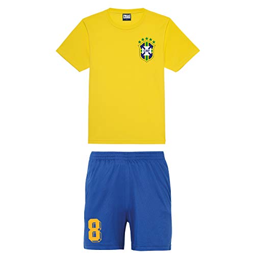 Print Me A Shirt Conjunto de Fútbol del Equipo de Brasil Personalizable para Niños, Camiseta y Pantalones Cortos, Kit de Fútbol Brasil
