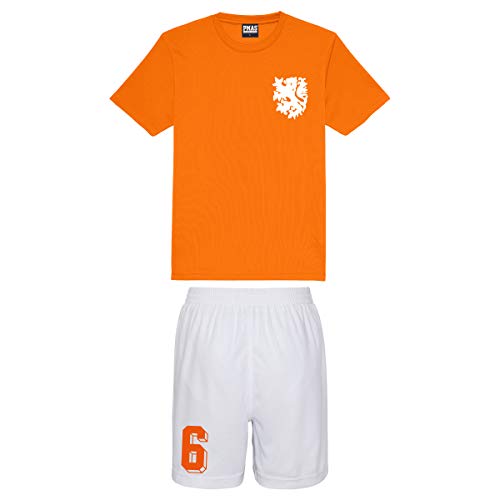 Print Me A Shirt Conjunto de Fútbol del Equipo de Países Bajos Personalizable para Niños, Camiseta Naranja y Pantalones Cortos Blancos, Kit de Fútbol Holanda, Niños de 3 a 13 años.